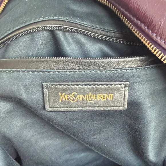 Saint Laurent Boston Hand Bag Tote Purse Y Line Patent Leather Dark purple. - Picture 3 of 6